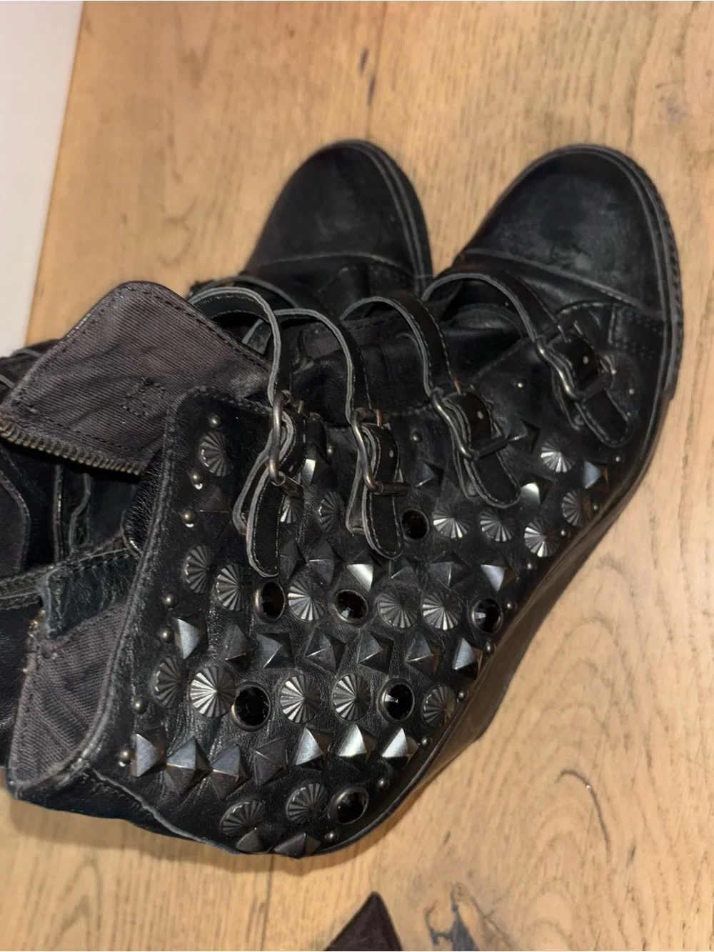 Ash Black Studded Wedge Ankle Boots